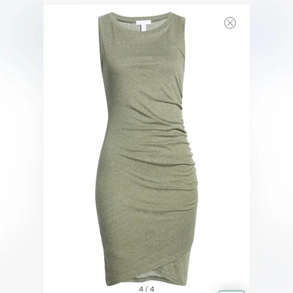 Leith Dresses Leith Olive Green Ruched Bodycon Sleeveless